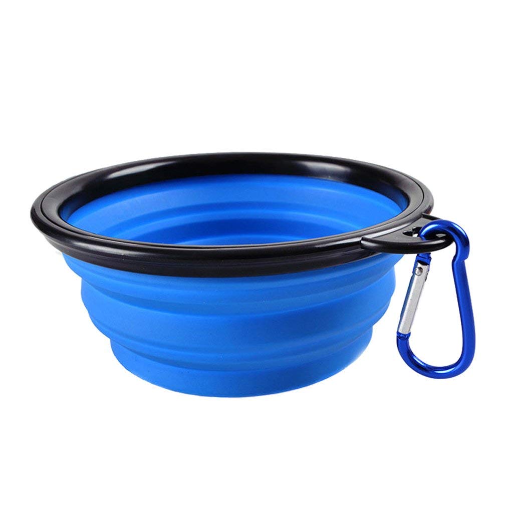 Qpets Collapsible Silicone Dog Bowl, Foldable Expandable Cup Dish for Pet Cat Food Water Feeding, Portable Travel Bowl with a Free Hook - Blue Qpets Collapsible Silicone Dog Bowl, Foldable Expandable Cup Dish for Pet Cat Food Water Feeding, Portable Travel Bowl with a Free Hook - Blue